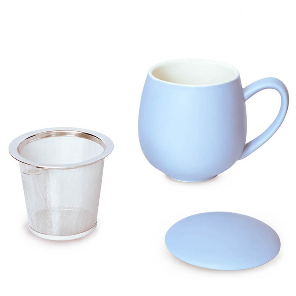 Kubek z zaparzaczem i pokrywką niebieski matowy - super zestaw do herbaty, naparu, perfekcyjny podarunek prezent dla mamy, taty, babci, dziadka