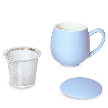 Kubek z zaparzaczem i pokrywką niebieski matowy - super zestaw do herbaty, naparu, perfekcyjny podarunek prezent dla mamy, taty, babci, dziadka