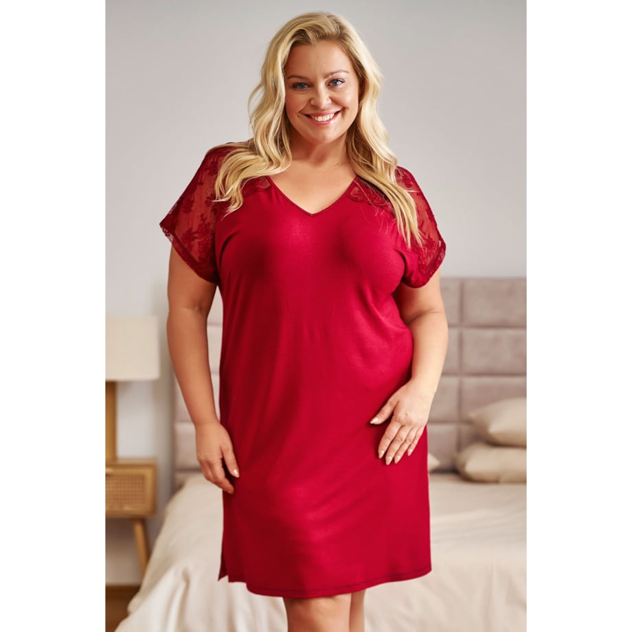 Burgundowa koszula nocna z koronką