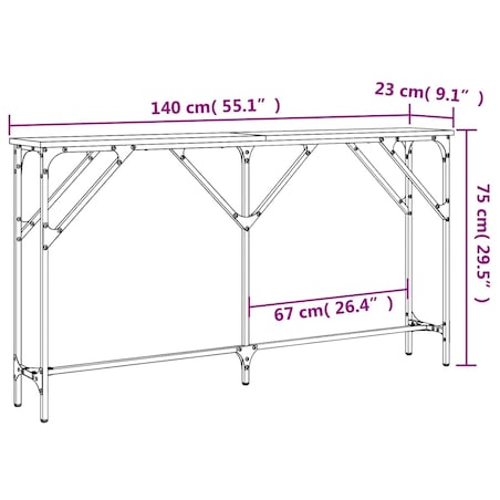 vidaXL Stolik konsolowy, czarny, 140x23x75 cm, materiał drewnopochodny