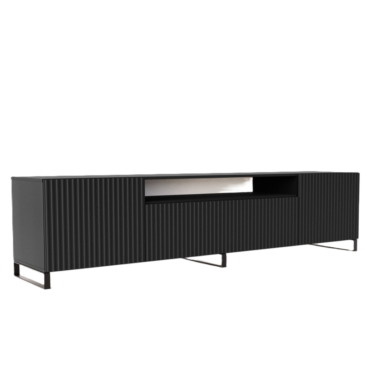 Stojąca szafka RTV NOELI pod telewizor, z ryflowanym frontem - czarna