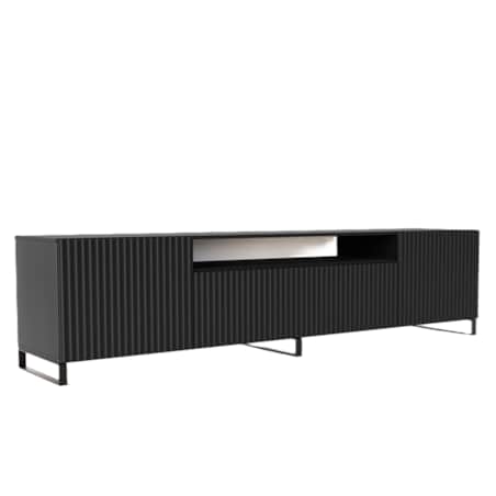 Stojąca szafka RTV NOELI pod telewizor, z ryflowanym frontem - czarna
