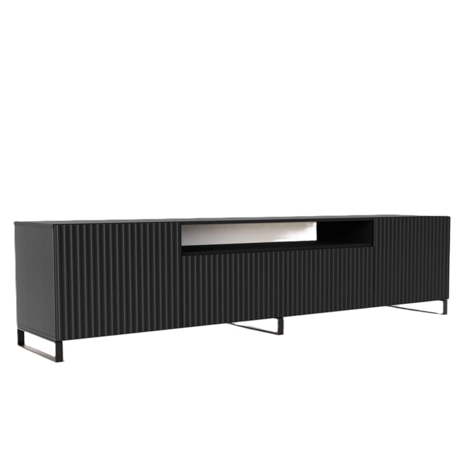Stojąca szafka RTV NOELI pod telewizor, z ryflowanym frontem - czarna