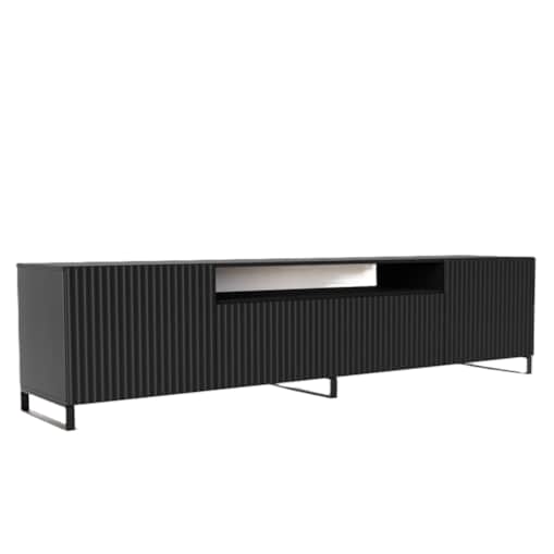 Stojąca szafka RTV NOELI pod telewizor, z ryflowanym frontem - czarna