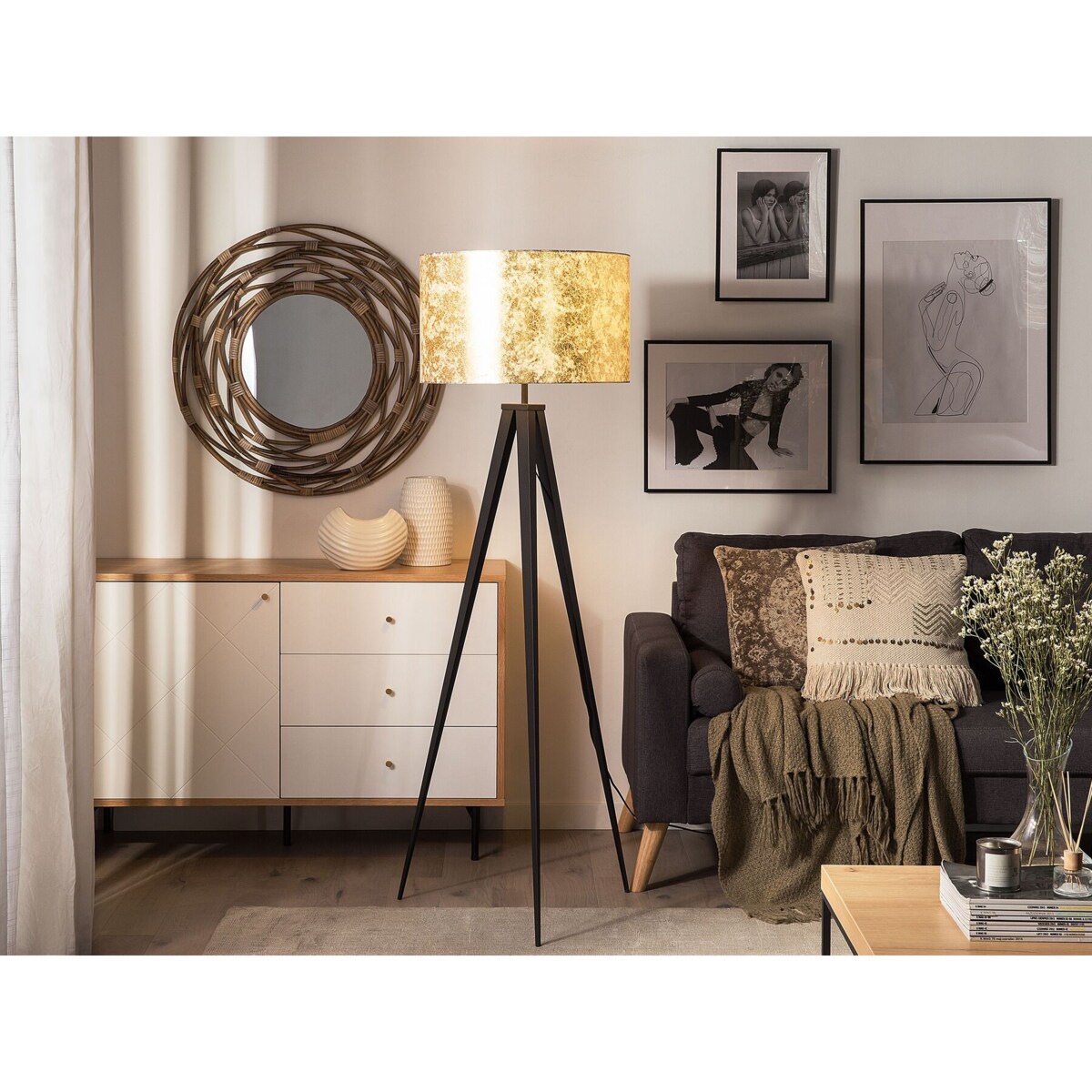 Lampa podłogowa metalowa złota STILETTO