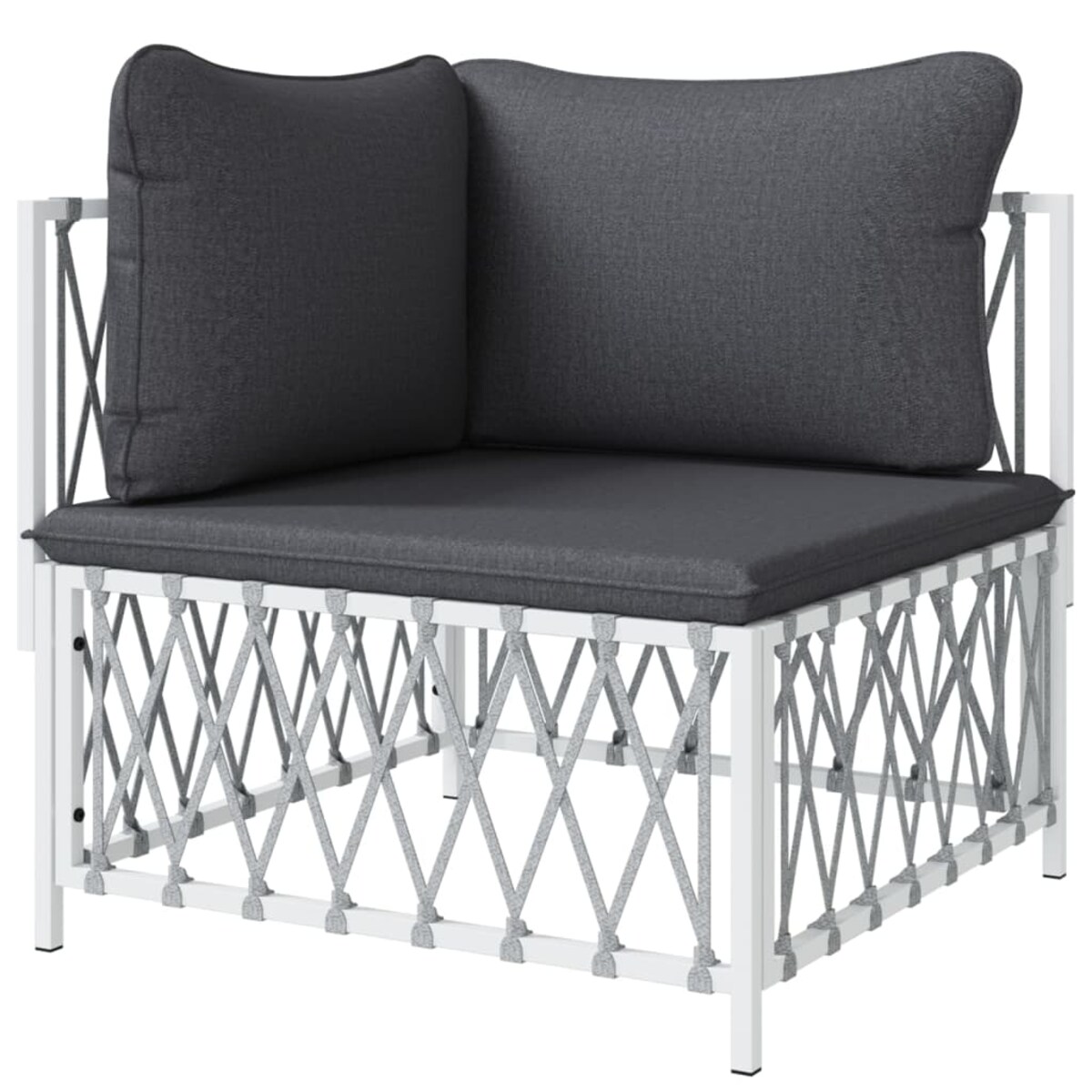 vidaXL Narożny moduł sofy ogrodowej z poduszkami, biała, plecionka