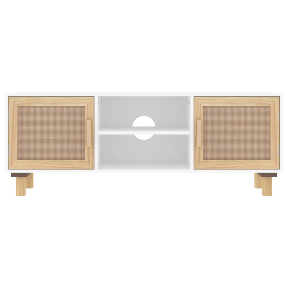 vidaXL Stolik pod TV, biały, 105x30x40 cm, drewno sosnowe i rattan