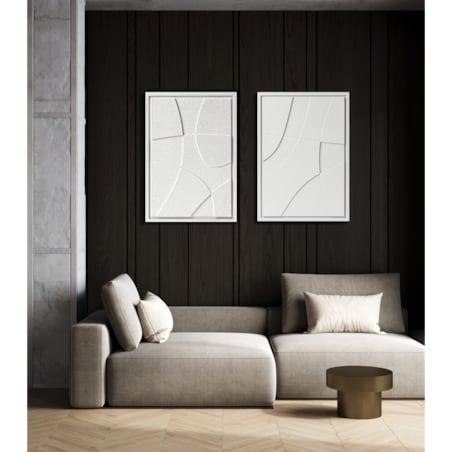 Zestaw 2 Obrazy 3D 50x70cm Abstract – Dekoracje ścienne z Tynku Naturalnego, Bianco, Minimalistyczne Reliefy