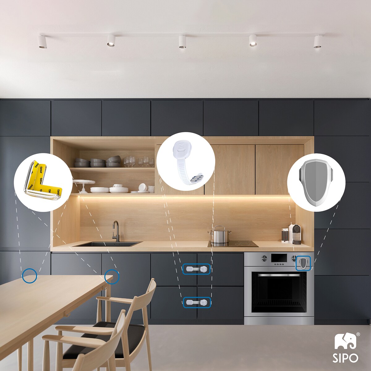 zabezpieczenia szaf i szuflad z podwójnym przyciskiem i regulacją, sipo, zestaw 6 sztuk