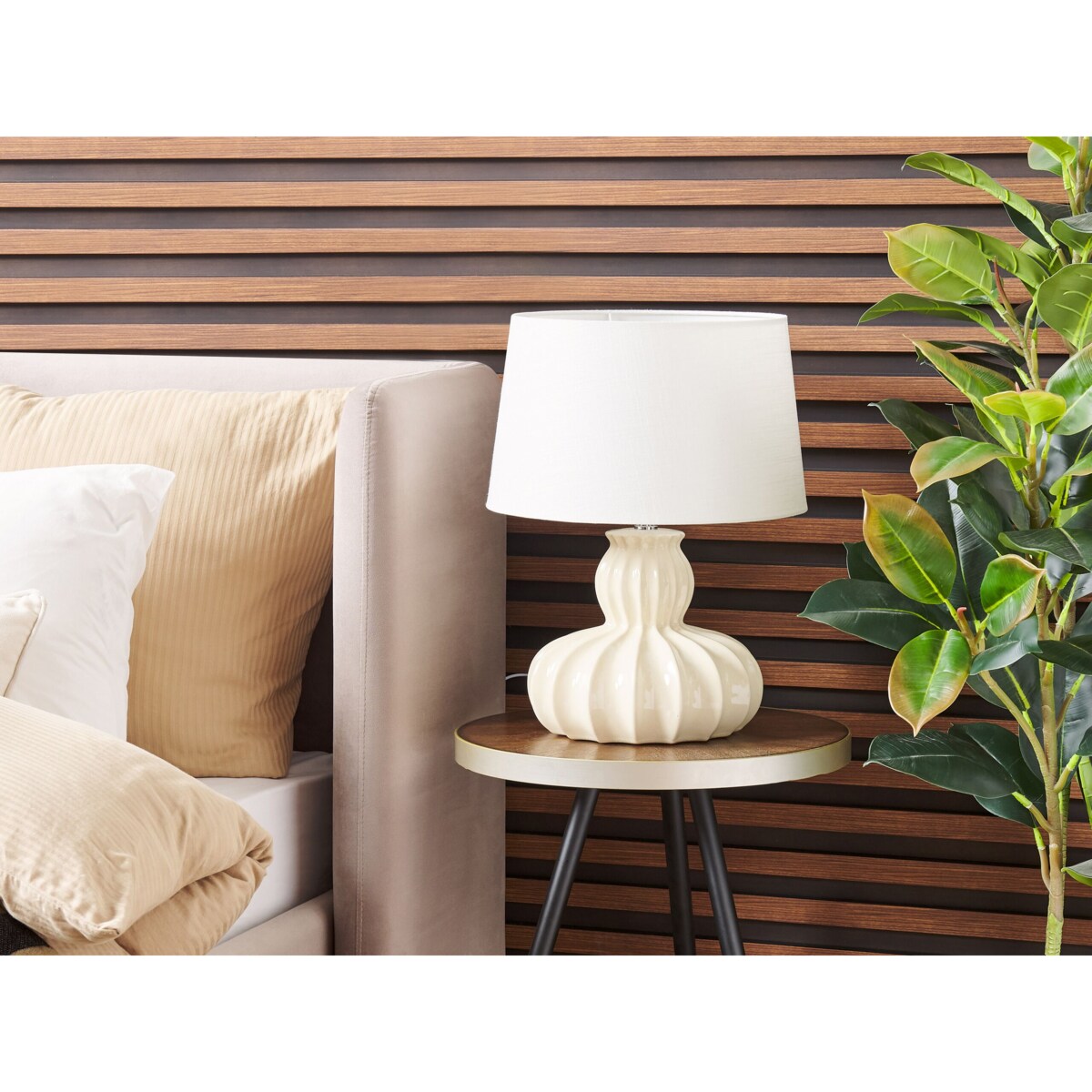 Lampa stołowa ceramiczna beżowa MALABUKA