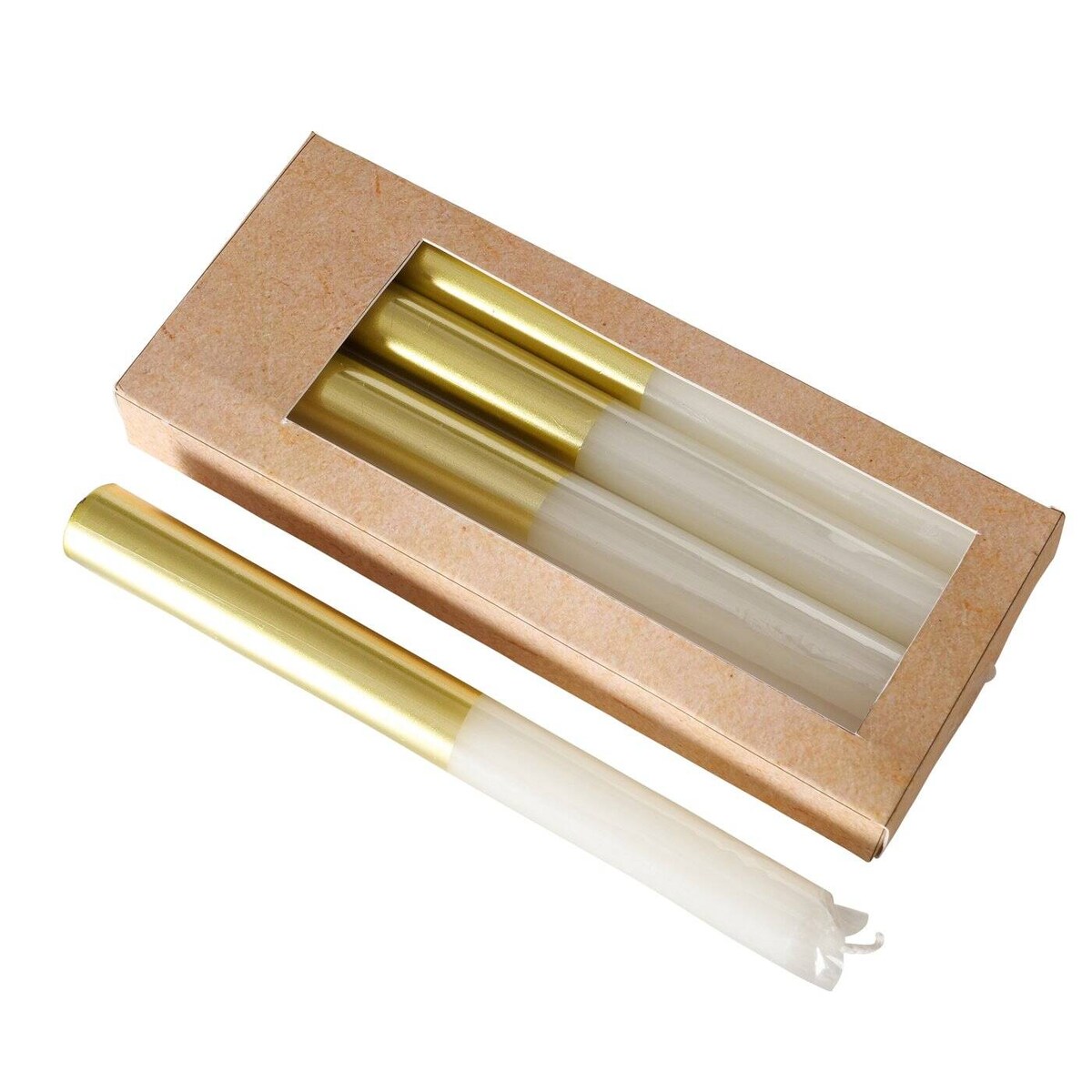 Świeczki kolorowe z podstawą w złotym kolorze, 4 sztuki