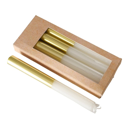 Świeczki kolorowe z podstawą w złotym kolorze, 4 sztuki