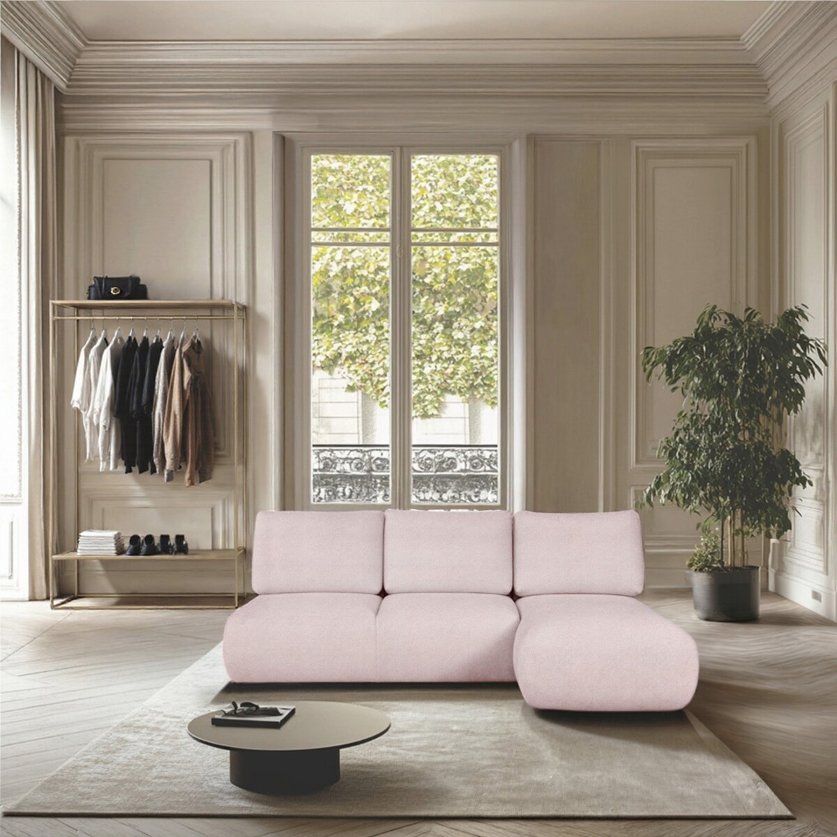 Mirel Sofa narożna prawa bez podłokietników różowa