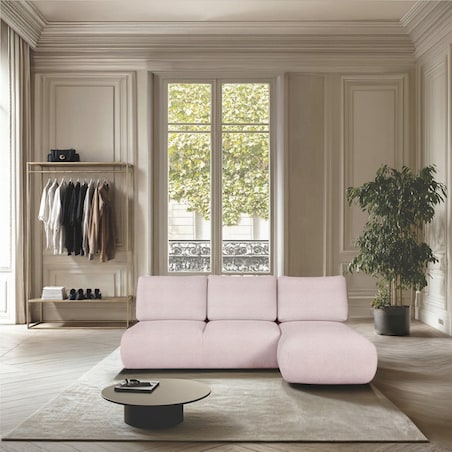 Mirel Sofa narożna prawa bez podłokietników różowa