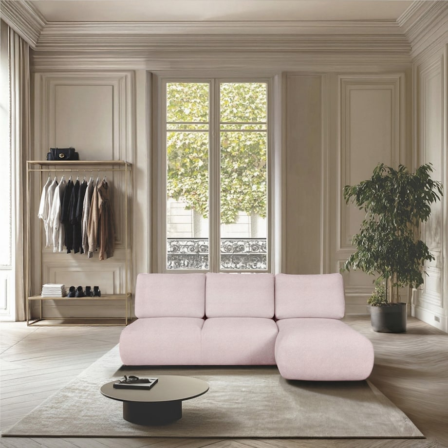 Mirel Sofa narożna prawa bez podłokietników różowa