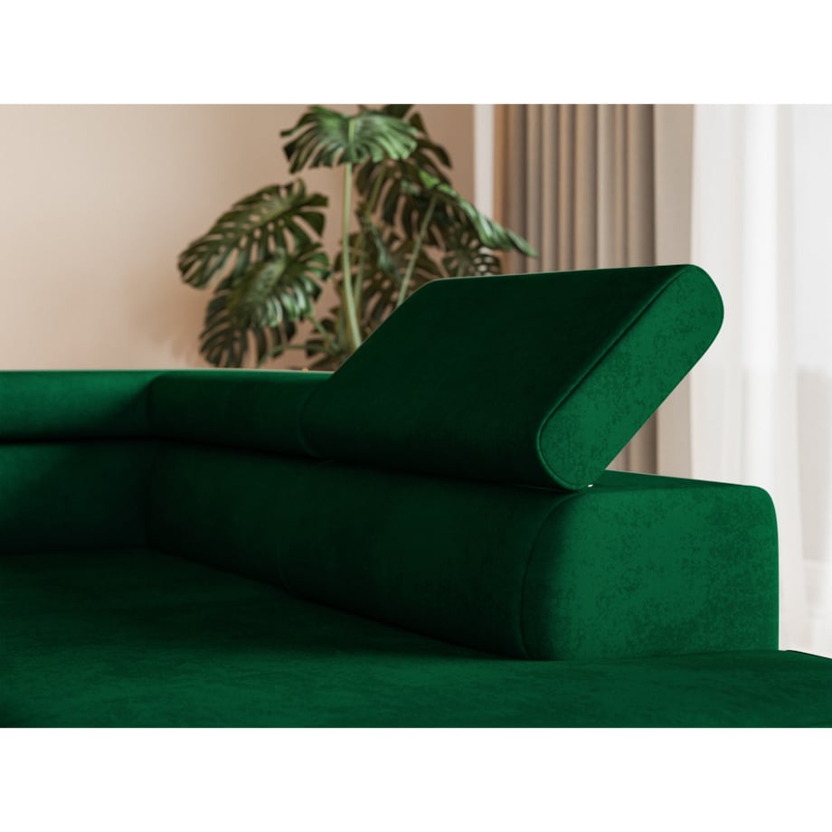 Narożnik ALEX z regulowanymi zagłówkami, prawostronny- butelkowa zieleń