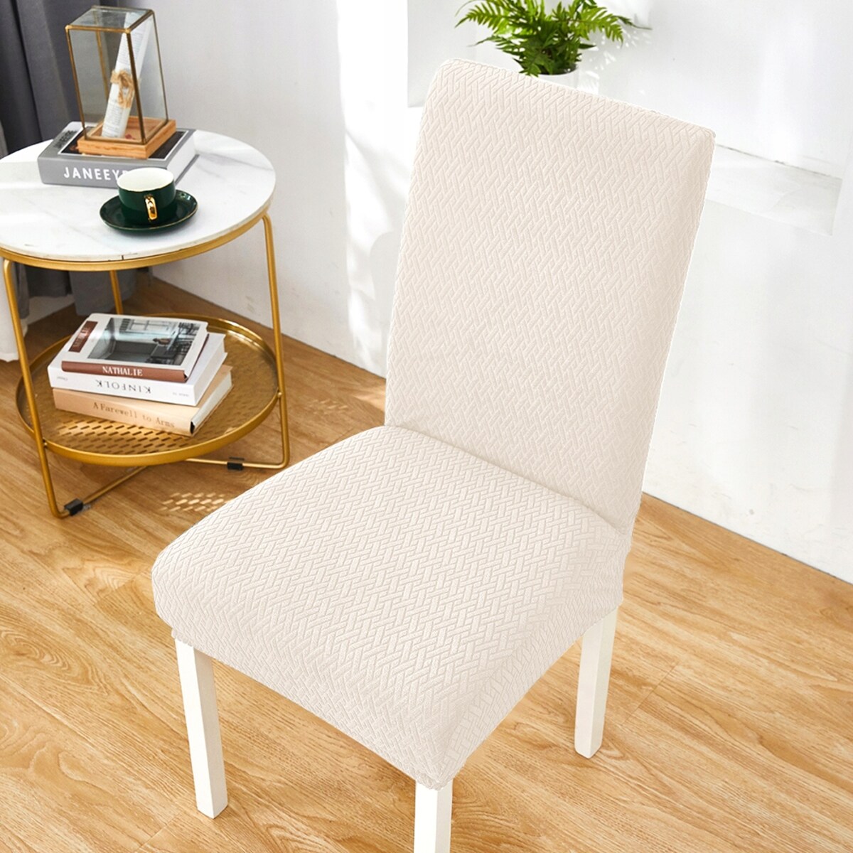 POKROWIEC NA KRZESŁO ECRU ŻAKARD ELASTYCZNY [10-Z1-EC]