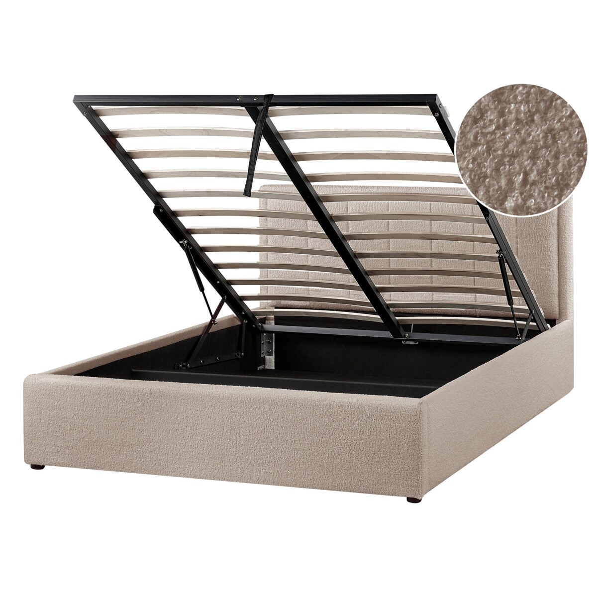 Łóżko z pojemnikiem MONTLAUR 140 x 200 cm Boucle Beżowoszary