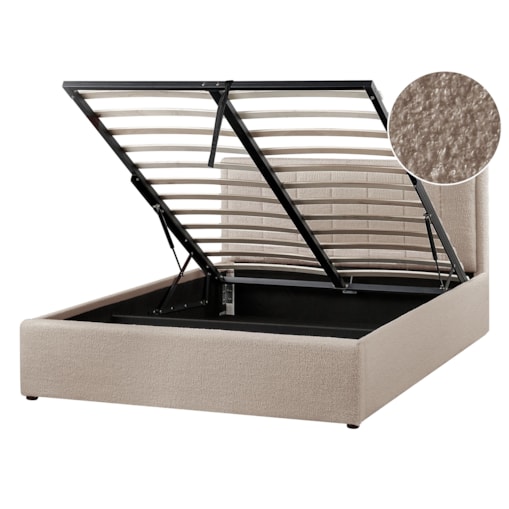 Łóżko z pojemnikiem MONTLAUR 140 x 200 cm Boucle Beżowoszary