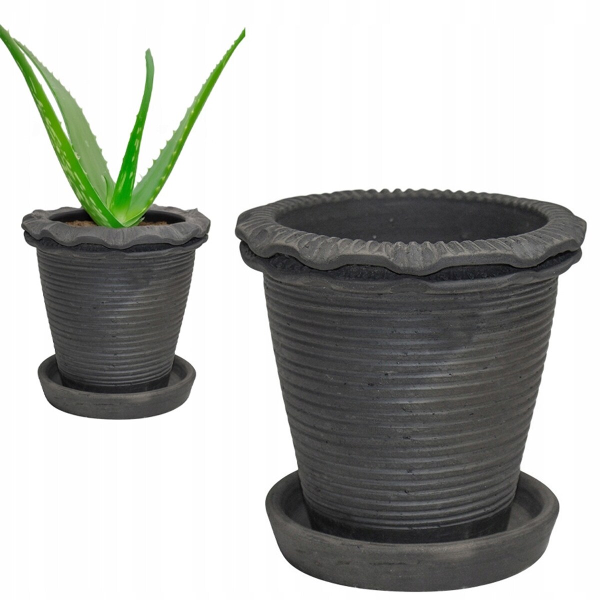 DONICZKA NA BALKON TARAS GLINIANA z podstawką odpływem 15cm terakota czarna