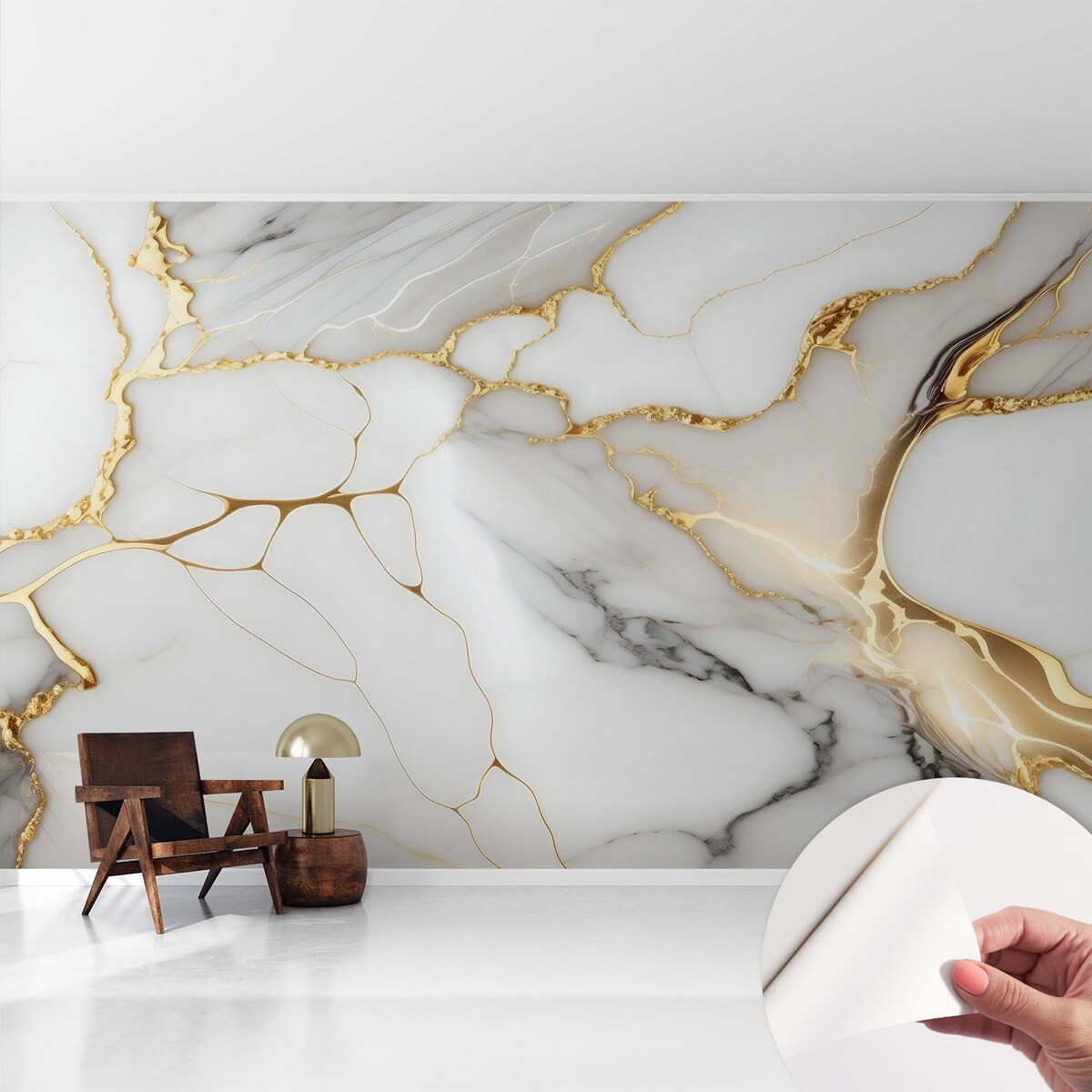 Fototapeta samoprzylepna 416x254 cm - Marmurowa elegancja, tapeta ścienna biała