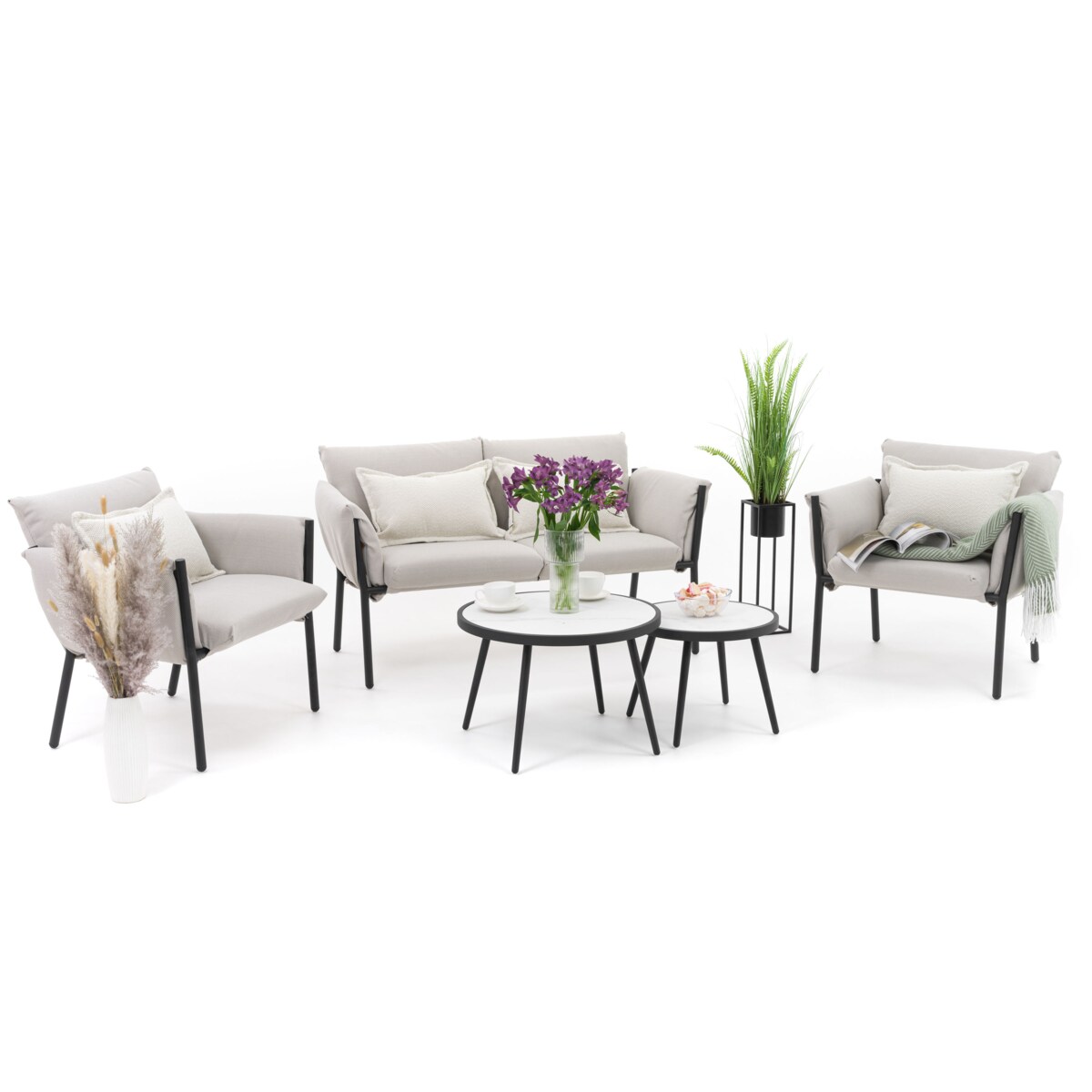 Zestaw mebli ogrodowych taras balkon aluminiowe TULUM beżowo czarne