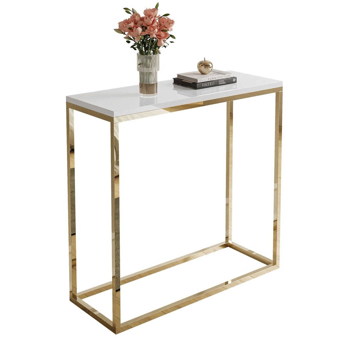 Konsola MODERN ZŁOTY CHROM 80cm, złoty chrom / biały połysk