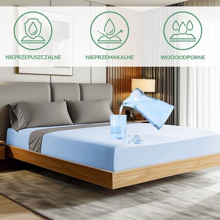 Prześcieradło ochronne wodoodporne z gumką 2w1, rozmiar 180x200 SG kolor niebieski