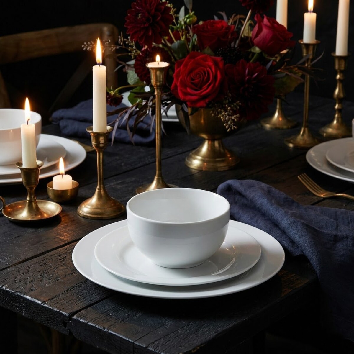 SERWIS OBIADOWY DLA 4 OSÓB ZESTAW TALERZY BIAŁY CERAMICZNY 12 el NOWOCZESNY