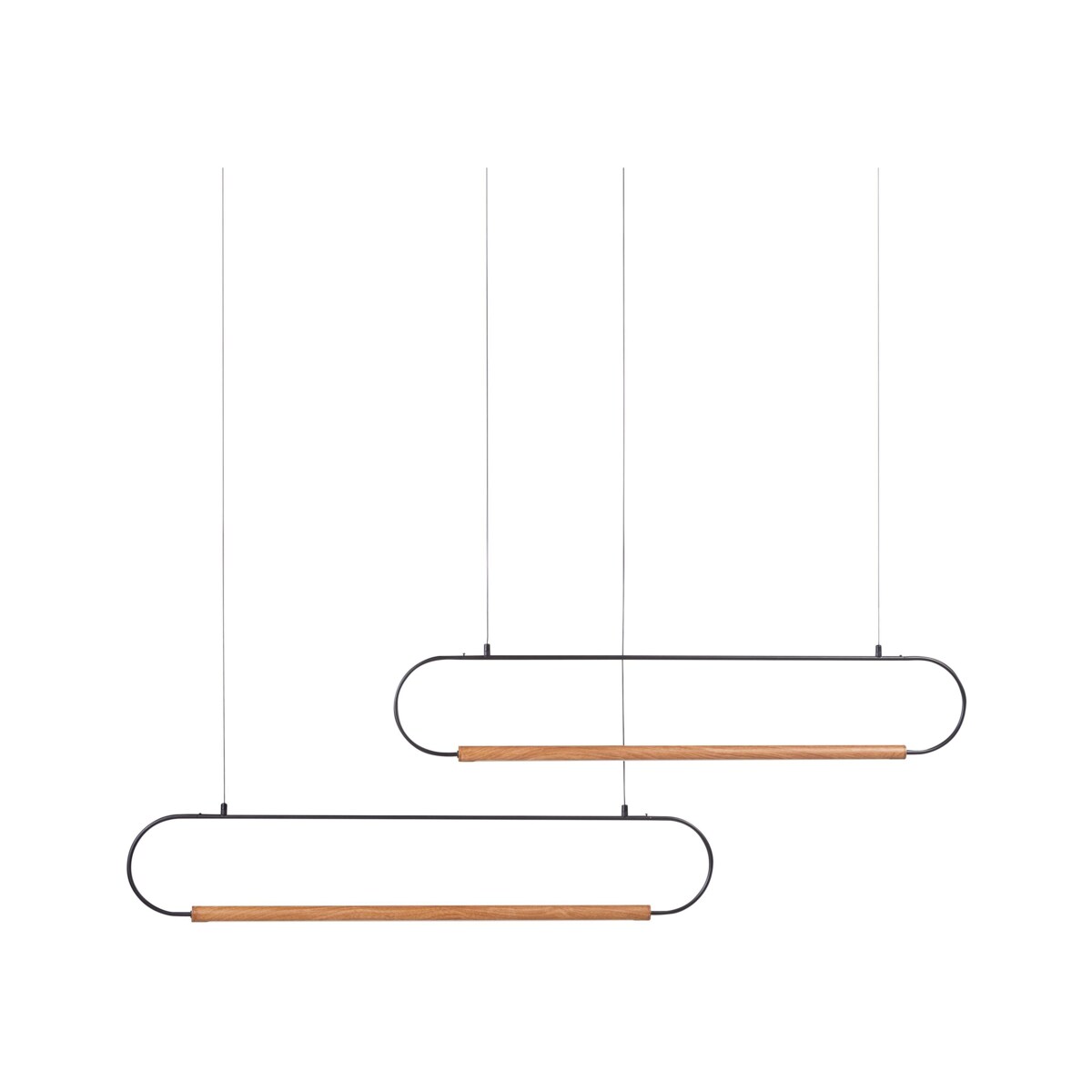 Lampa wisząca LED 2 punktowa metalowa czarny z jasnym drewnem LOGONE
