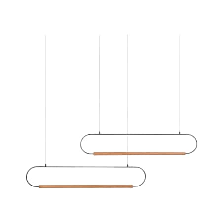 Lampa wisząca LED 2 punktowa metalowa czarny z jasnym drewnem LOGONE