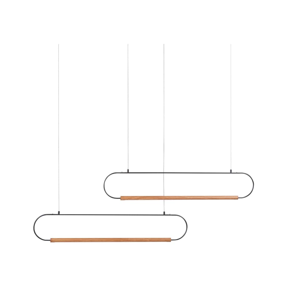 Lampa wisząca LED 2 punktowa metalowa czarny z jasnym drewnem LOGONE