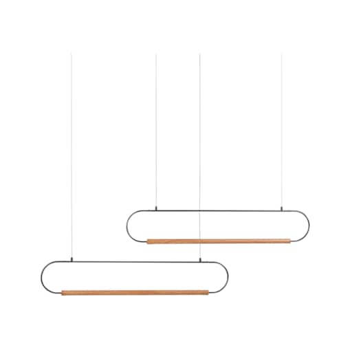 Lampa wisząca LED 2 punktowa metalowa czarny z jasnym drewnem LOGONE