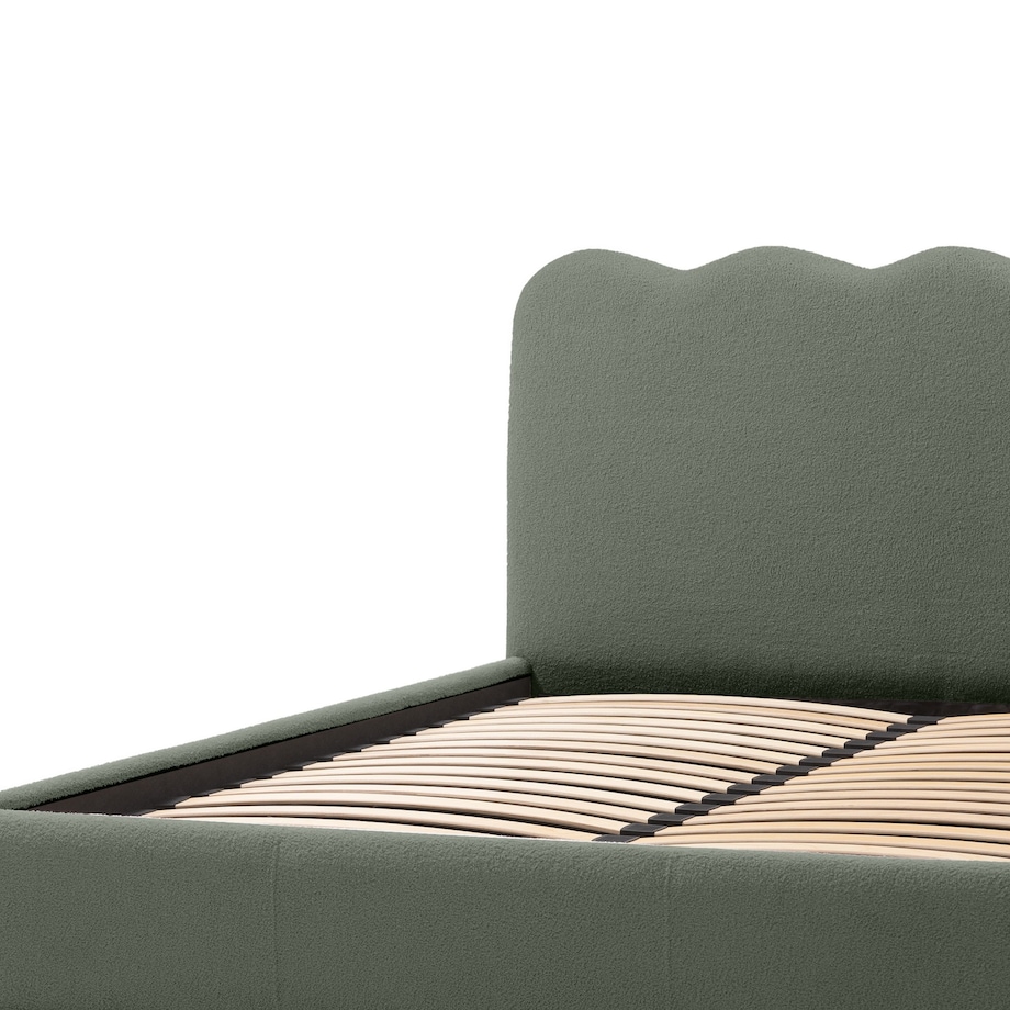 Łóżko 160x200 cm ze stelażem i pojemnikiem bouclé ciemnozielone