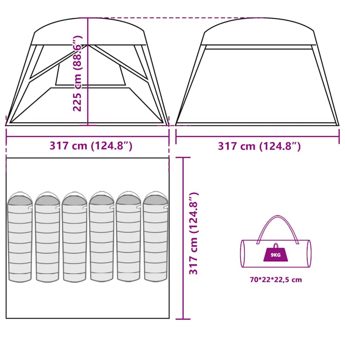 vidaXL Namiot rodzinny, 6-os., kabinowy, zielony, wodoszczelny