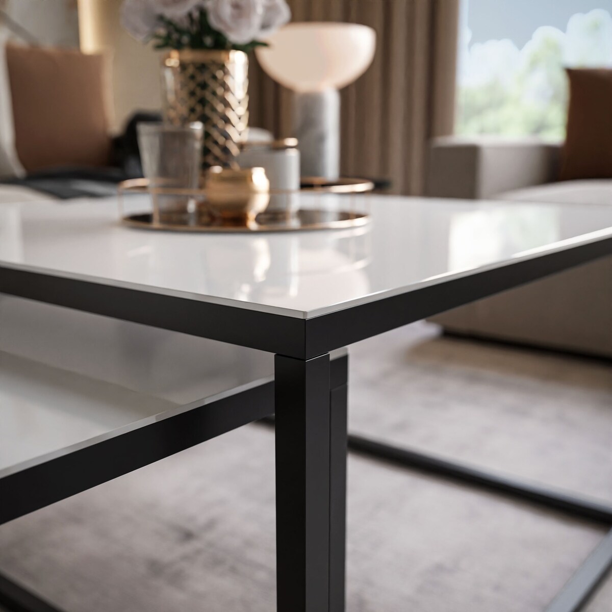 Okrągły kawowy YOSHI 2w1 czarny białe szkło 39/45 cm