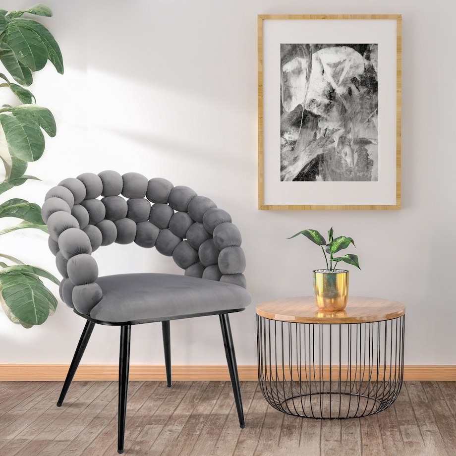 Krzesło welurowe tapicerowane BELLA szare