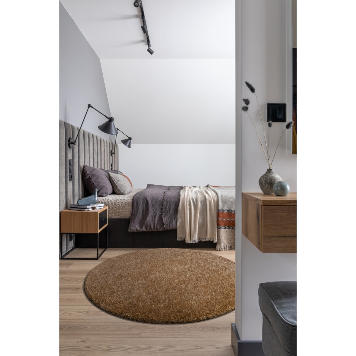 Dywan BUENOS koło 6650 shaggy jednolity, koło 80 cm