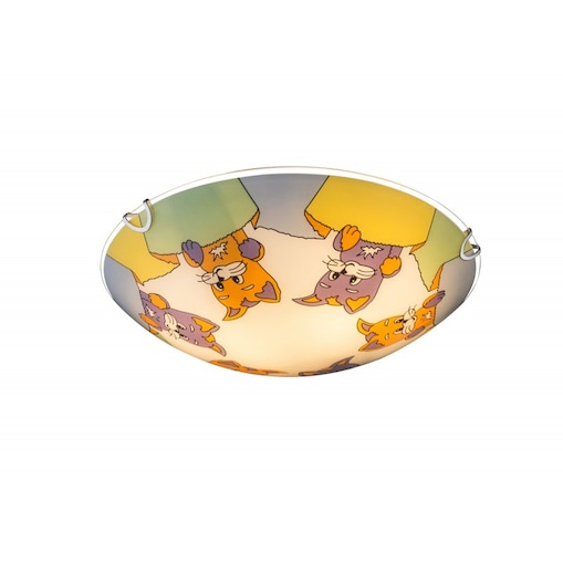 Plafon dziecięcy Globo KIDDY 40606 kolorowy, lampa sufitowa E27 60W, biała z chromem, szkło z dekorem 30 cm