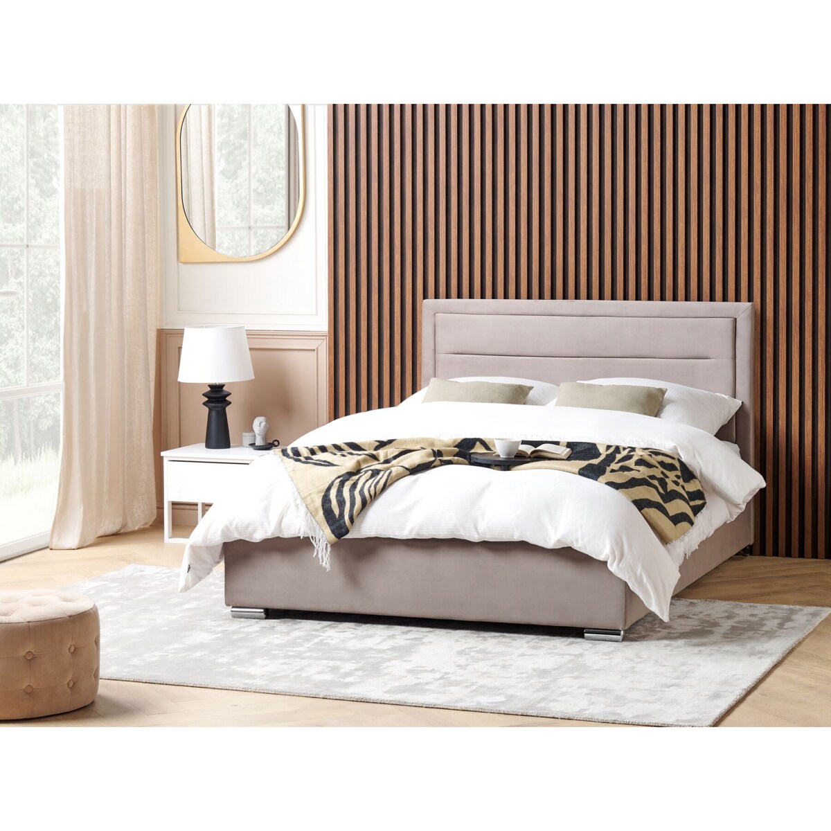 Łóżko z pojemnikiem welurowe 160 x 200 cm beżowoszare ROUEN