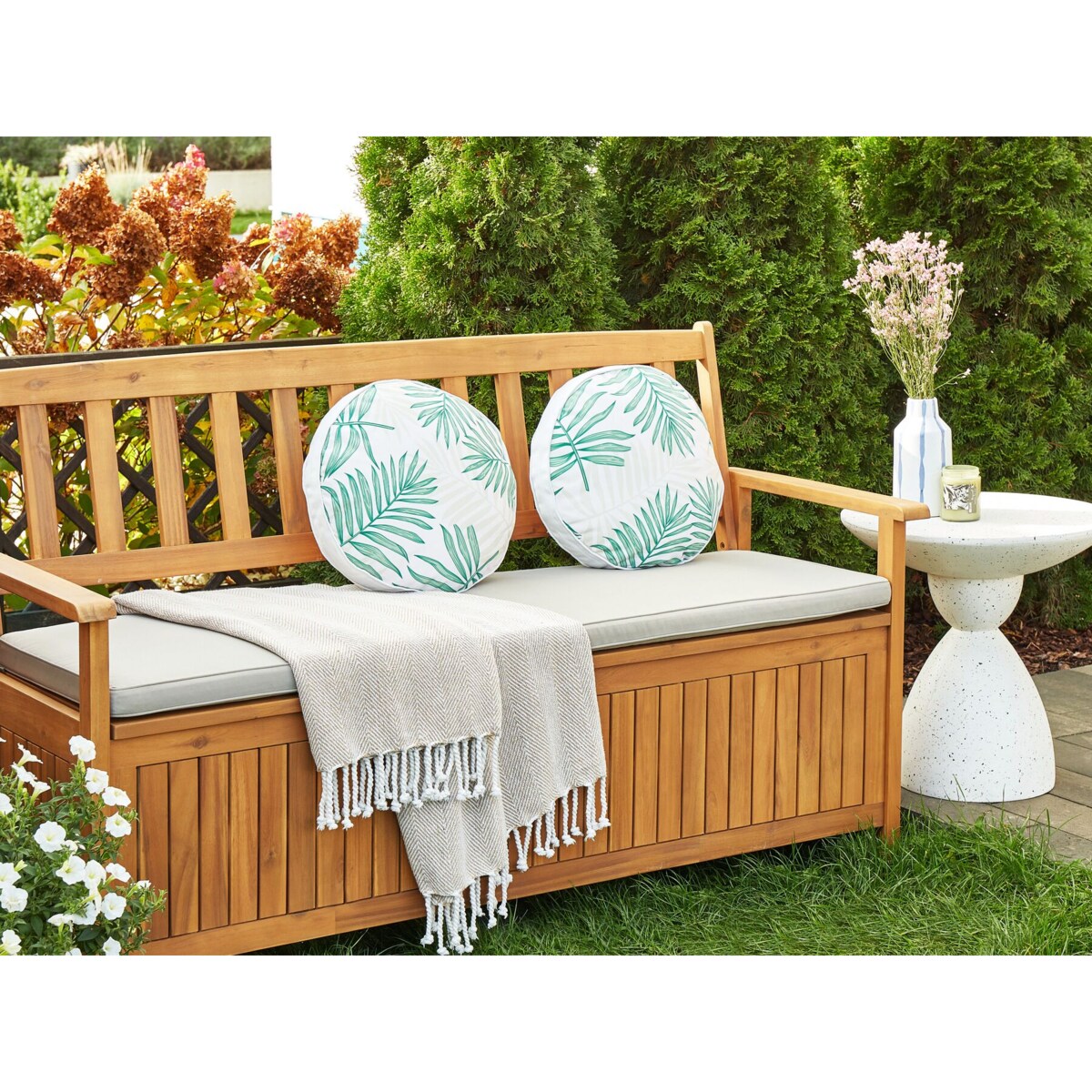 2 poduszki ogrodowe w liście 40 cm beżowy z zielonym POGGIO