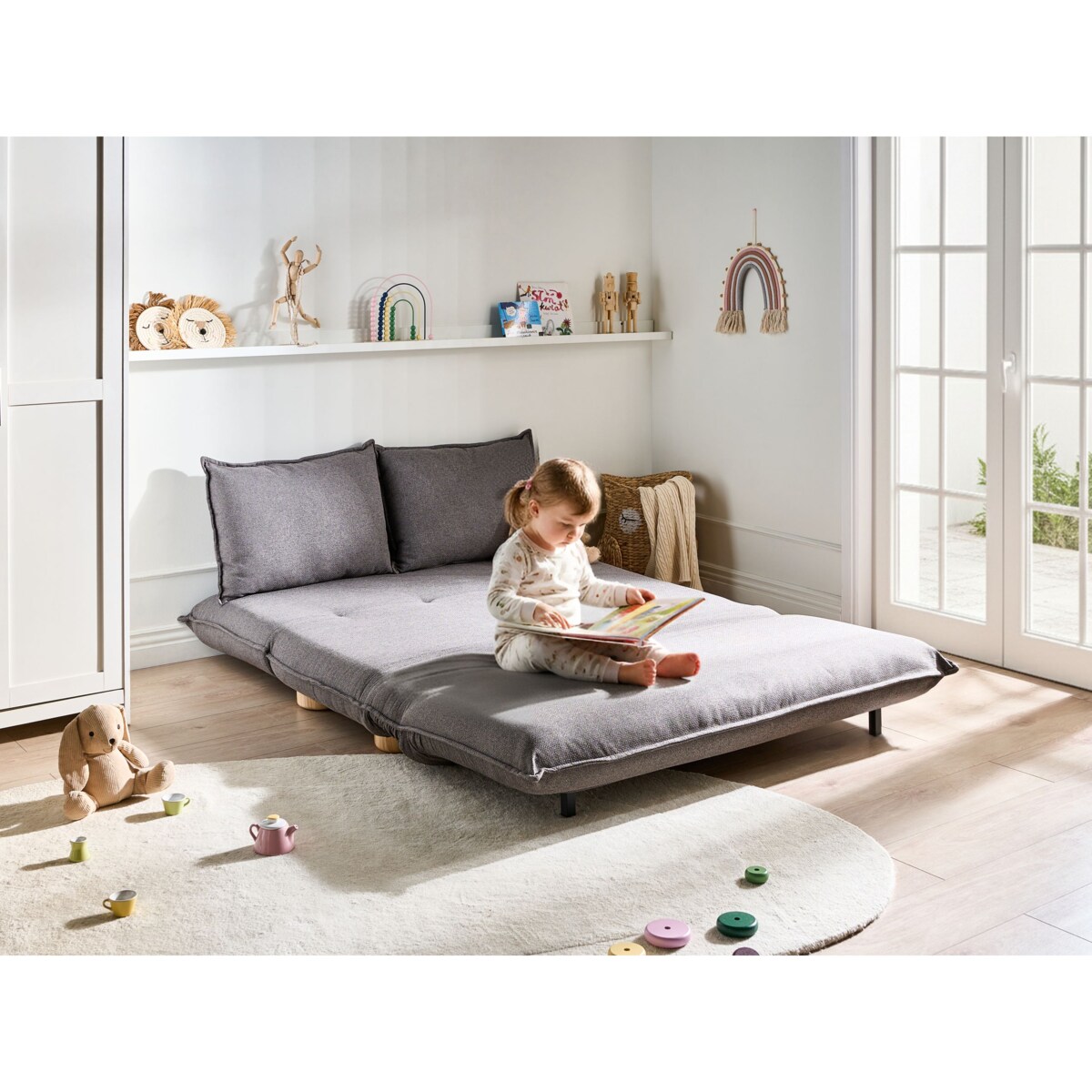 Sofa rozkładana dla 2 osób ABISKO Len syntetyczny Ciemnoszary