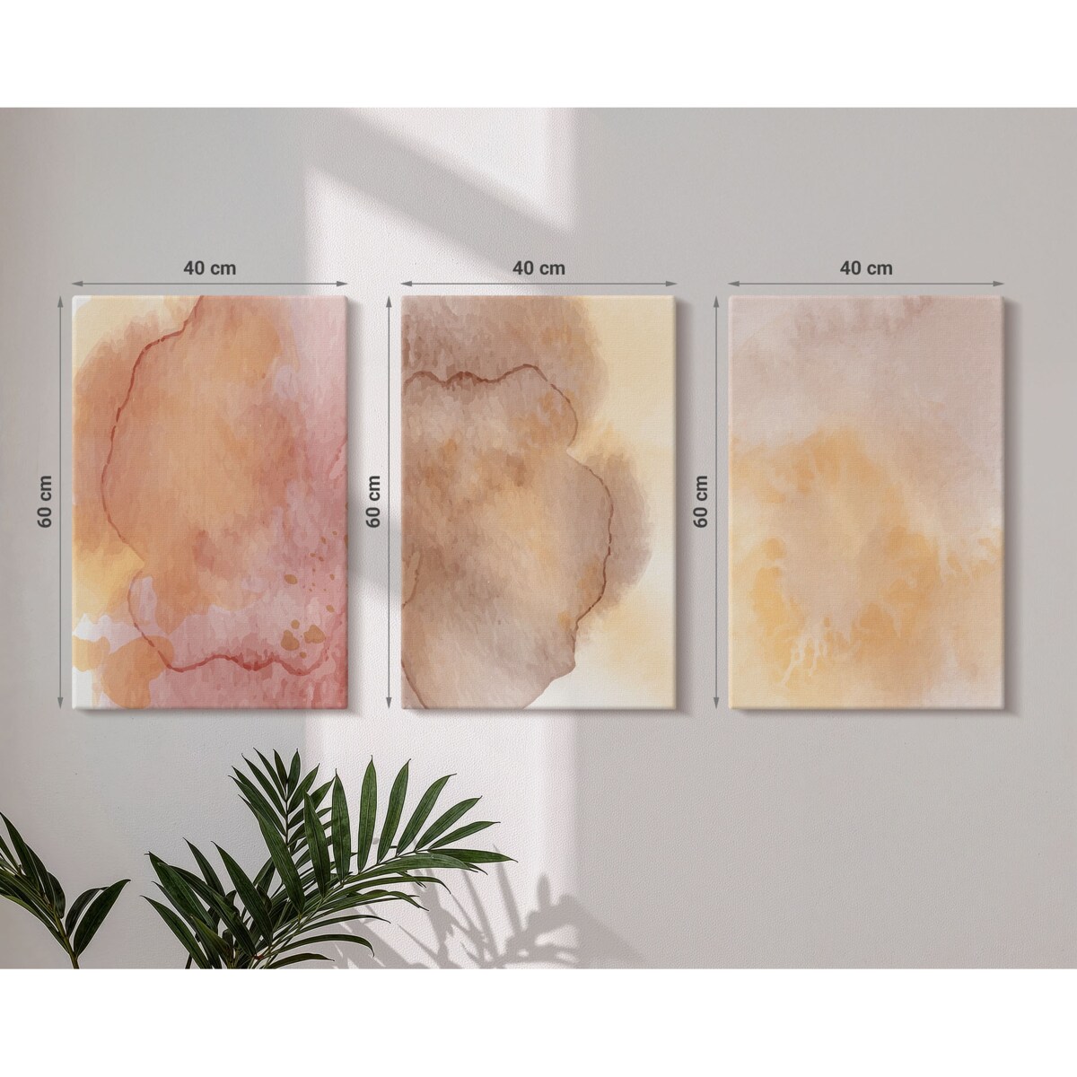 Zestaw 3 dużych obrazów na płótnie - Ciepłe akwarele barwne tekstury - pomarańczowy