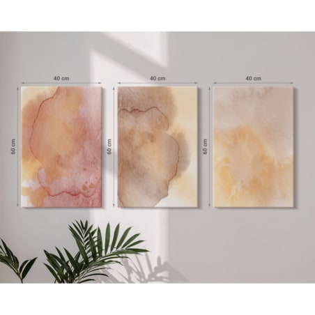 Zestaw 3 dużych obrazów na płótnie - Ciepłe akwarele barwne tekstury - pomarańczowy