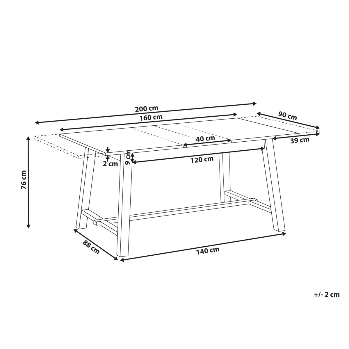 Stół do jadalni rozkładany BARNES Jesion jasny 160/200 cm 90 cm