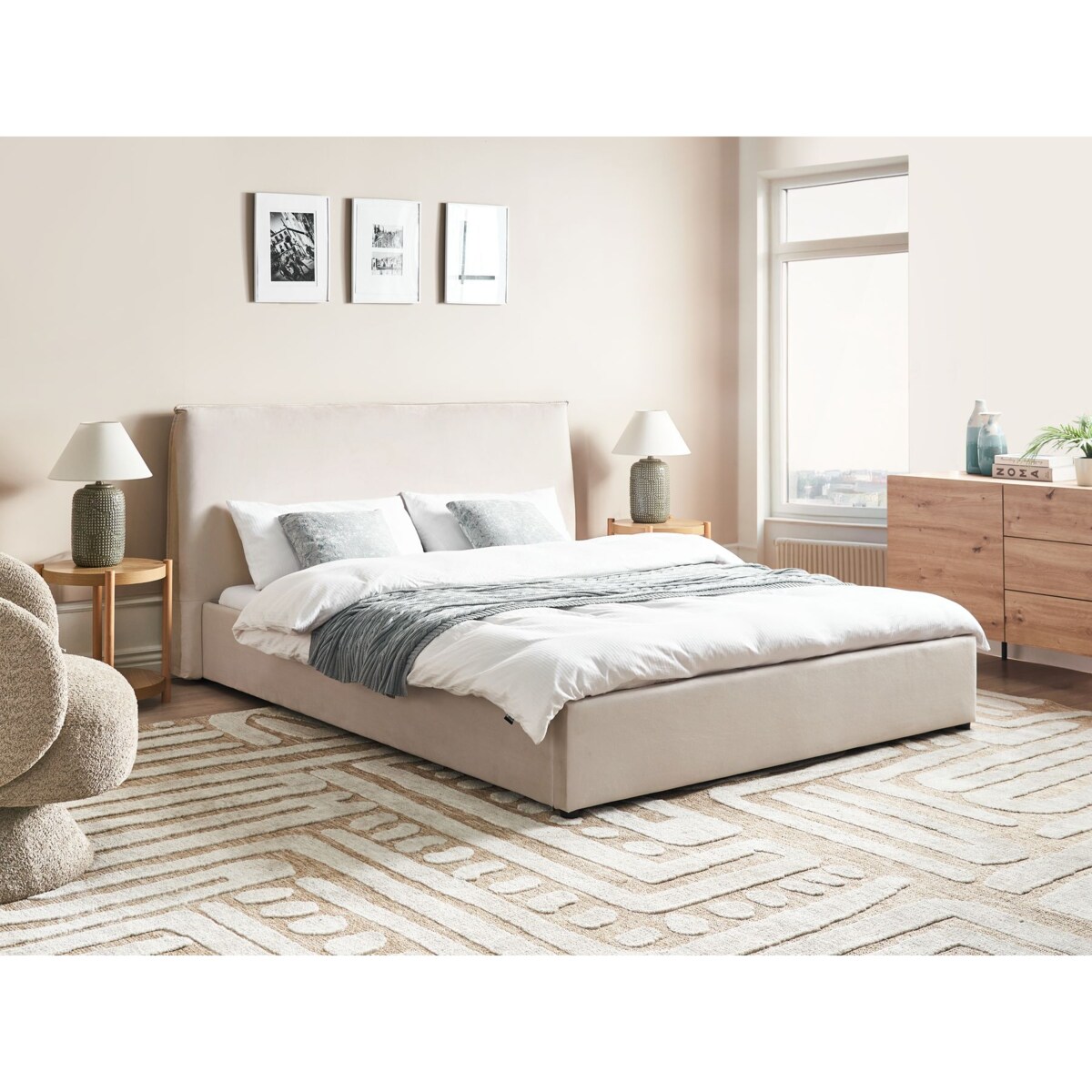 Łóżko wodne Welur LAVAUR 160 x 200 cm Złamana biel