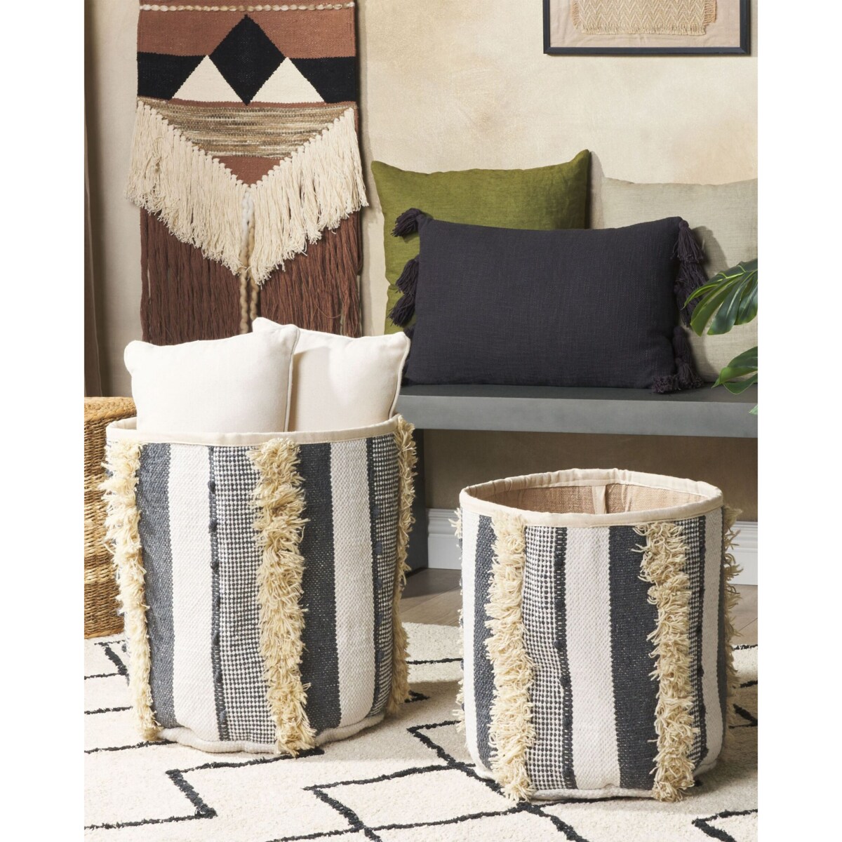 Zestaw 2 koszy bawełnianych beżowy z szarym KOTKAI