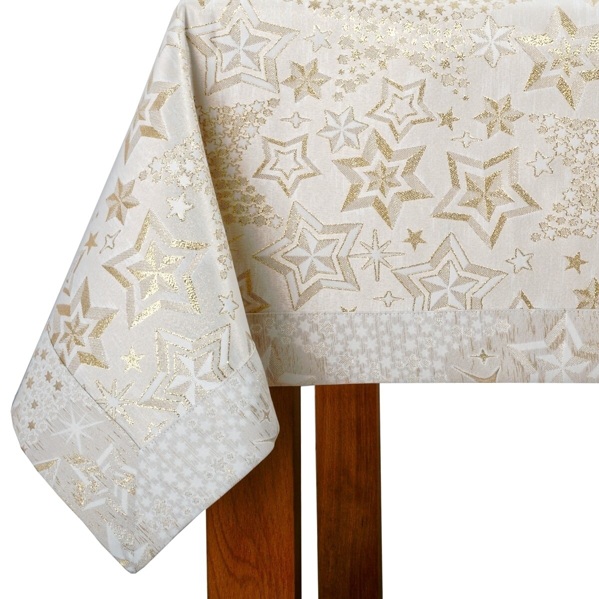 Obrus kremowo złoty Gwiazdki - 120x120 cm - złoty