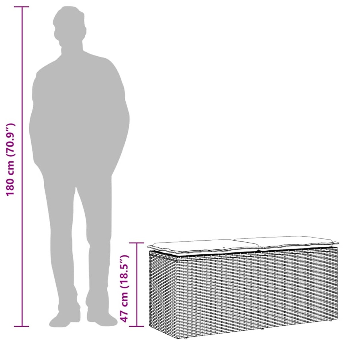 vidaXL Ławka ogrodowa z poduszką Jasnoszara 110x40x44 cm Polirattan