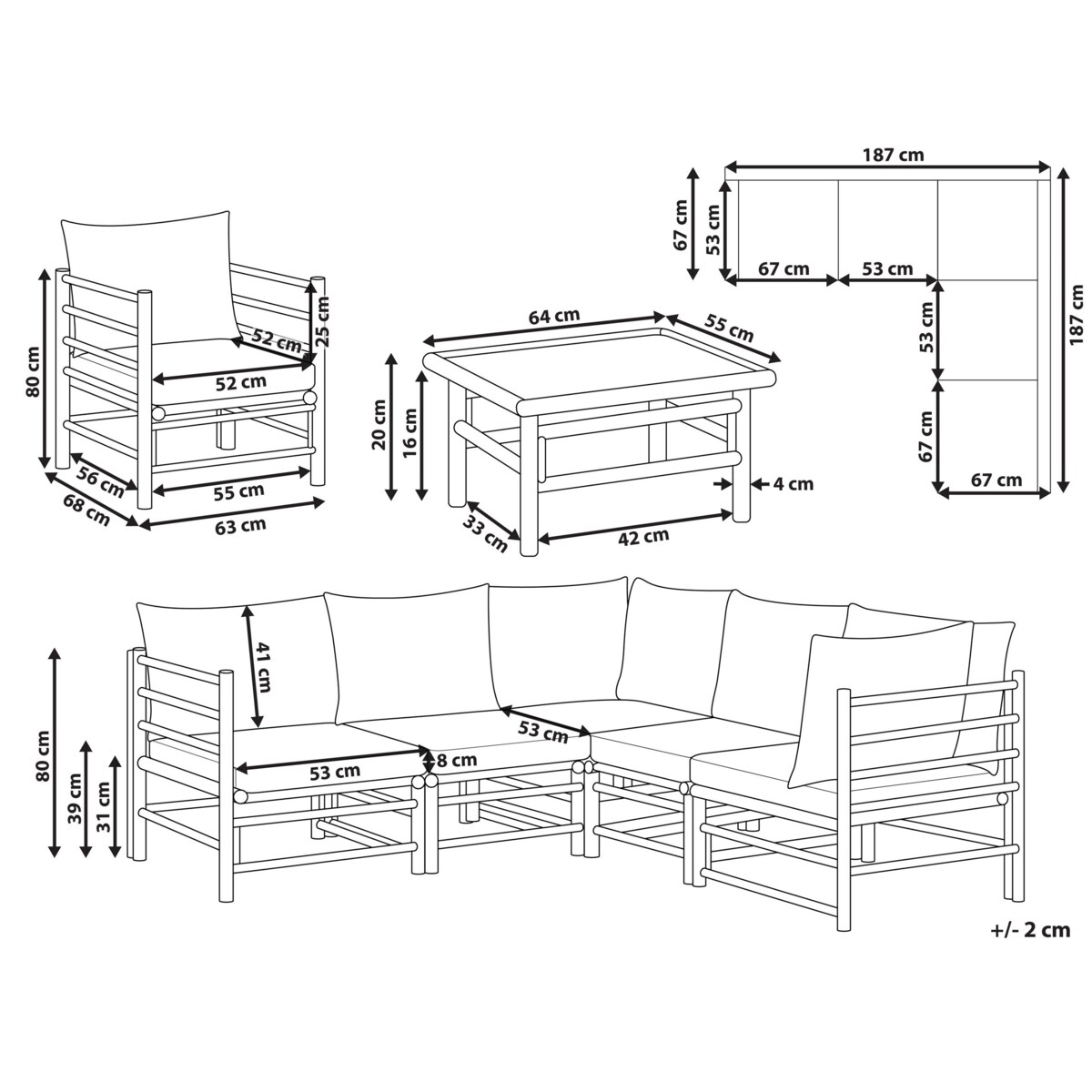 Zestaw ogrodowy ze stolikiem dla 6 osób CERRETO Drewno bambusowe Złamana biel